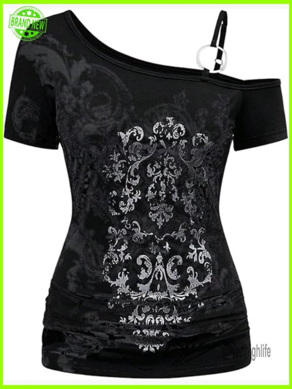 Off Shoulder Graphic Tee Y2K Gothic Vintage Grunge Short Sleeve